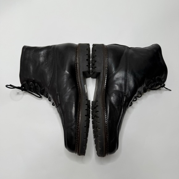 Elli Bartoli Black Leather Combat Boots Lace-Up Size 41 Italy Fur Lug Sole US 10 - Picture 6 of 10